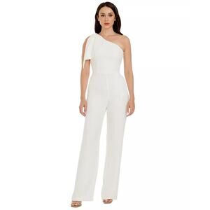 Dress the Population Women's Tiffany Bow-Trim One-Shoulder Jumpsuit White S